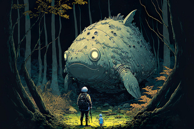 Giant Fish 4 ai art color concept design digital drawing gradient illustration light midjourney minimal painting photoshop simple