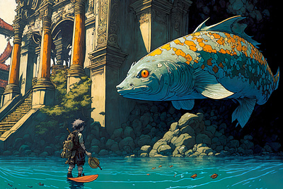 Giant Fish 1 ai art color concept design digital drawing gradient illustration light midjourney minimal painting photoshop simple