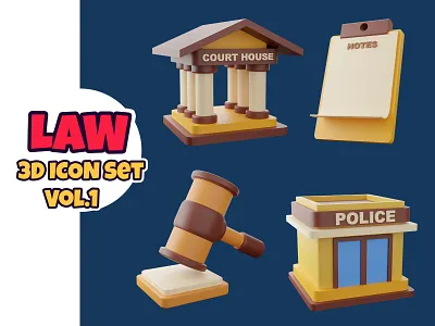 LAW 3D Icon Illustration 3d adventure backpack blender character icon illustration law set