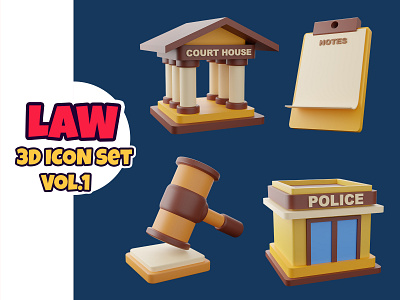 LAW 3D Icon Illustration 3d adventure backpack blender character icon illustration law set