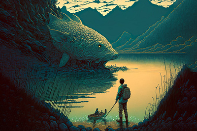 Giant Fish 10 ai art color concept design digital drawing gradient illustration light midjourney minimal painting photoshop simple