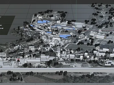 Theme Park WIP 3d adventureland amusement park c4d cinema 4d process redshift render rollercoaster slides theme park wireframe workflow