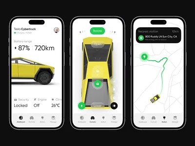 Tesla Concept App 3d app auto battery car charge concept control cybertruck dashboard driving e car electric energy ev figma minimal mobile panel tesla