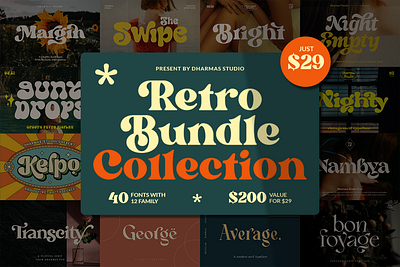 The Retro Font Bundle - 90% OFF 60s font 70s font 80s font bold display font font bundle font duo font pack fonts header headline luxury magazine modern post card poster retro serif vintage