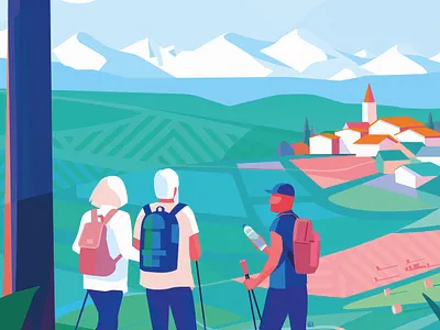 "Walk in France" artwork digital illustration digitalart france hiking illustration illustrator pop art village walk