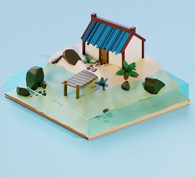 near the sea 3d 3д моделирование 3д модель blender дом моделирование море скульптинг