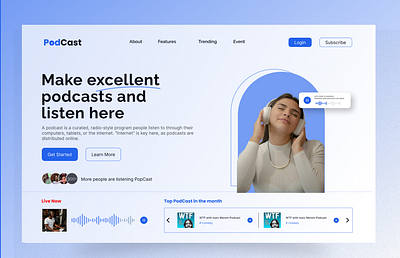 Pod Cast Hero section header design hero section pod cast ui