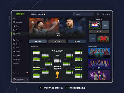 Dark Dashboard - Betting Soccer UI Design admin app app design application banner bet bets betting dark dashboard dashboard design football gambling game list match panel saas sidebar website