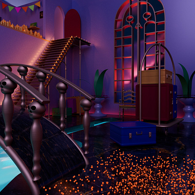 A hotel from the Pixar movie Coco 3d close scene 2 3d c4d cinema4d design illustration pixar