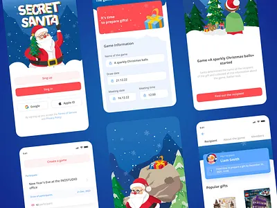 Secret Santa mobile app animation app christmas congratulations design game illustration logo mobile mobileapp new new year popular santa ui ux xmas