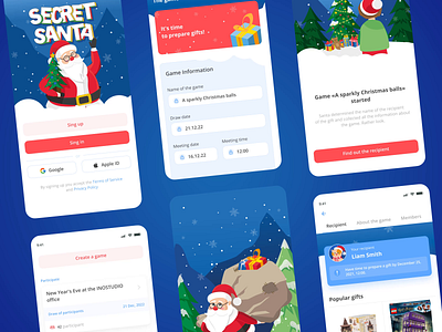 Secret Santa mobile app animation app christmas congratulations design game illustration logo mobile mobileapp new new year popular santa ui ux xmas