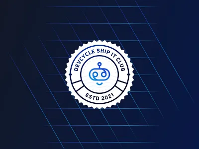DevCycle Badge badge blues branding clean code crest cute dark design developers feature flag gradient illustration logo robot simple smile toggle vector waves