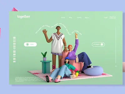 3d characters for web design 3d branding c4d character cinema 4d cool design girl graphic design illustration marvelous designer modern motion graphics page power redshift rig ui web woman