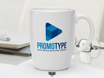 PromoType Logo (on Mug) brand brandidentity company design digital graphic graphicdesign identity logo logodesign marketing media mug promo promotype type vector
