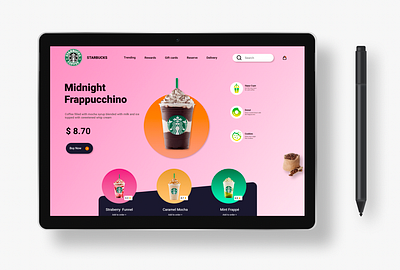 STARBUCKS WEBPAGE RE-DESIGN branding colours design figma graphic design illustration photoshop product ui ux webpage xd