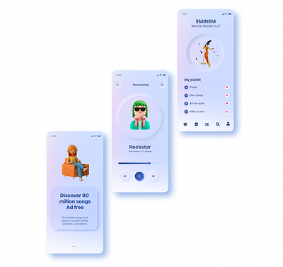 NEUMORPHIC MUSIC APP app colours design figma graphic design illustration mobile neumorphism photoshop ui ux vector web xd