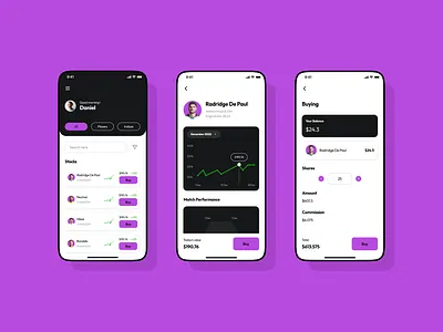 Players Stocks Trading Mobile App adobe xd app branding design fantasy football figma football players trading latest design trends mobile app design modern design neubrutalism neubrutalism app purple stocks trading app design trading app ui ui kit user interface ux