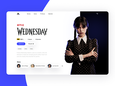 Landing page for the series " Wednesday " graphic design landing page movie netflix ui web design wednesday