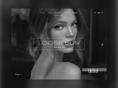 Hairstyle | Loose bun black and white branding design digital design fashion graphic design hairstyle hairstyle inspiration inspiration layout layout inspiration loose bun sans serif typography ui ui design uxui web design