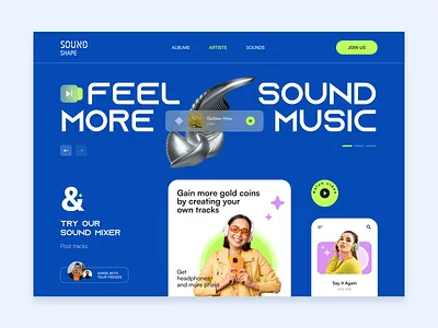 Sound Shape - Hero branding creative direction design hero banner hero design hero exploration hero ideas homepage homepage design landing page sound design sound music sound website ui ui designer uiux user interface visual identity website