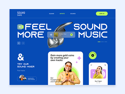 Sound Shape - Hero branding creative direction design hero banner hero design hero exploration hero ideas homepage homepage design landing page sound design sound music sound website ui ui designer uiux user interface visual identity website