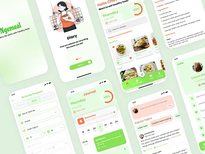 Ngemeal — Health & Diet App diet mobile apps diet tracking green color palette green mobile apps health food apps health recipe healthy app healthy diet healthy mobile apps ui ui mobile apps user interface design