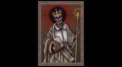 KING II (For Sale) art artwork da darkart dotwork drawing graphic design illustration lowbrow macabre occult pointillism skeleton skull skull art stippling