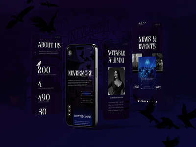 Nevermore Academy website redesign mobile ver. (Wednesday) design ui ux