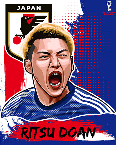 Doan Ritsu cartoon design digitalart fifa fifaworldcup football footballposter graphic design japan japanese japanfootball japanposter soccer soccerposter sport sportposter
