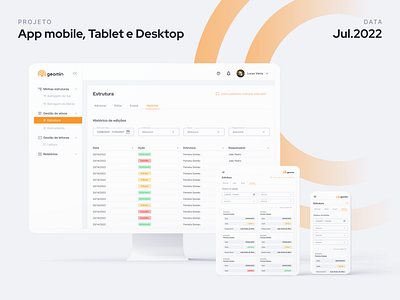 Geomonitor - Monitoramento de barragens barragens clean dashboard design figma interface light mobile mockup monitoramento orange plataforma relatório responsivo tablet ui