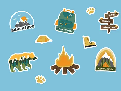 stickers with a hiking theme adobe illustrator banner business card design graphic design hiking illustration logo stickers vector