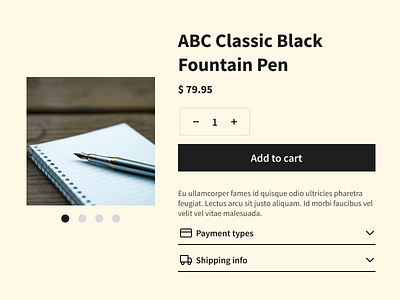 Fountain pen product card ui