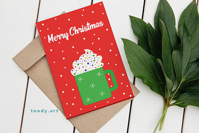 Cute Christmas Card - Hot Chocolate 3d animation branding cartoon christmas card christmas greeting card cute design graphic design illustration illustrator logo motion graphics nft pdf printable ui ux vector web