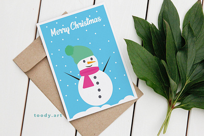 Cute Snowman Christmas Card in blue 3d animation branding christmas card christmas gift christmas greeting card design graphic design greeting card illustration illustrator logo motion graphics pdf printable printable card ui ux vector web