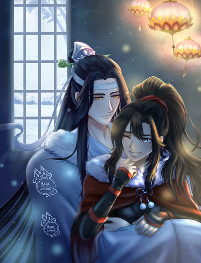 Chinese fandom illustrations "Modao Zushi" animecharacters animeillustration bl china lantern modaozushi newyear novel winter yaoi
