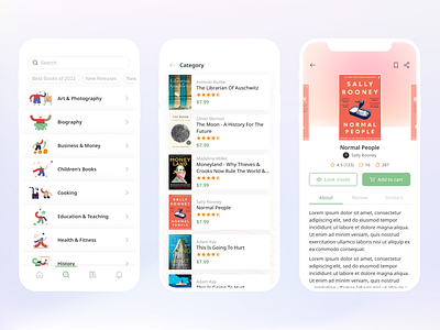 Bookstore App app book category design e book onboarding screen read search ui ux