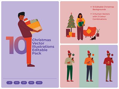 Christmas Background and Human Vector Illustration Pack 🌲🎇🎁 app design avatar branding celebration character christmas christmas vector editable flat vector gift box girl vector human illustration human vector illustration layout design man vector new year social media ui vector