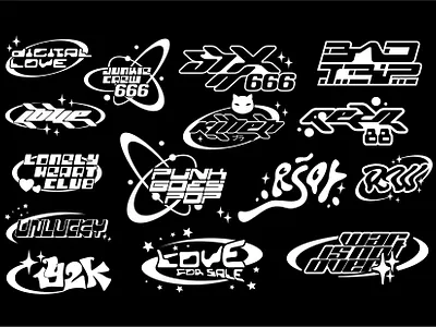 Y2k Logo Pack Volume 1 branding design graphic design illustration logo streetwear logo typography y2k logo