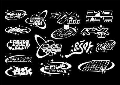 Y2k Logo Pack Volume 1 branding design graphic design illustration logo streetwear logo typography y2k logo