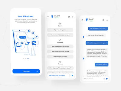 Chat GPT - Chatbot App ai ai chat bot al assistant app artificial intelligence chat chatbot chatbox chatgpt clean conversation help message minimal mobile modern robot siri talk ui
