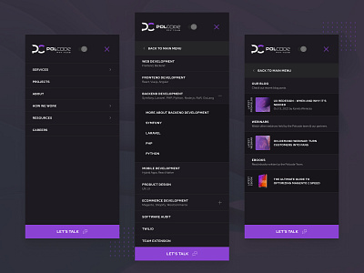 Mobile web navigation call to action clean cta dark light menu mobile nav navigation polcodeshots posts ui ui design ux ux design web web design