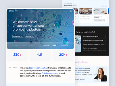 Sailes ⌁ AI-driven automated marketing, SaaS Landing Page ai blue branding button design flat font gradient header hero home illustration image landingpage logo marketing photo saas ui vector