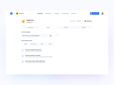 Formcarry ✣ Form Setup account clean create form dashboard dashboard form dashboard setup form link form setup formcarry formcarry dashboard setting settings setup setup link ui ux