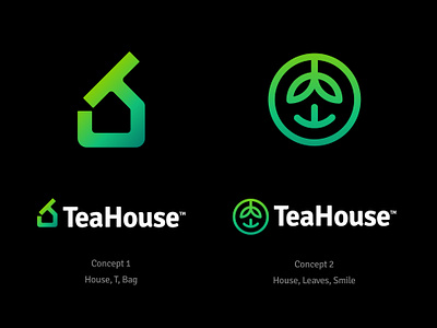 TeaHouse - Logo Concepts 🍃 branding creative logo drink green house leaf leaves logo plant shop smile tea teabag visual identity design