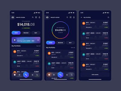 Crypto Wallet - Mobile App (Part 1) app assistant bank bitcoin blockchain coin crypto cryptocyrrency defi finance fintech investment ios design layout mobile payment token ui design ux design wallet