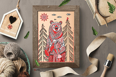 Russian Bear design digital art folk art graphic design illustration logo ornament textile design
