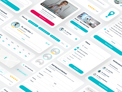 Components for medical appointment booking service appointment blue booking booking app clean components daily doctor health healthcare healthy app help app helping medical minimal ui uiux ux web design website
