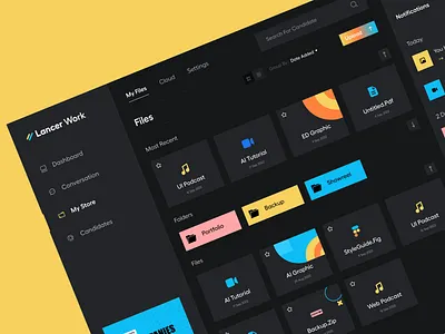 Dark UI clean dark mode dark theme dashboard design figma motion graphics night mode product design share storage typography ui ui ux upload file user experience ux web app web app design web development