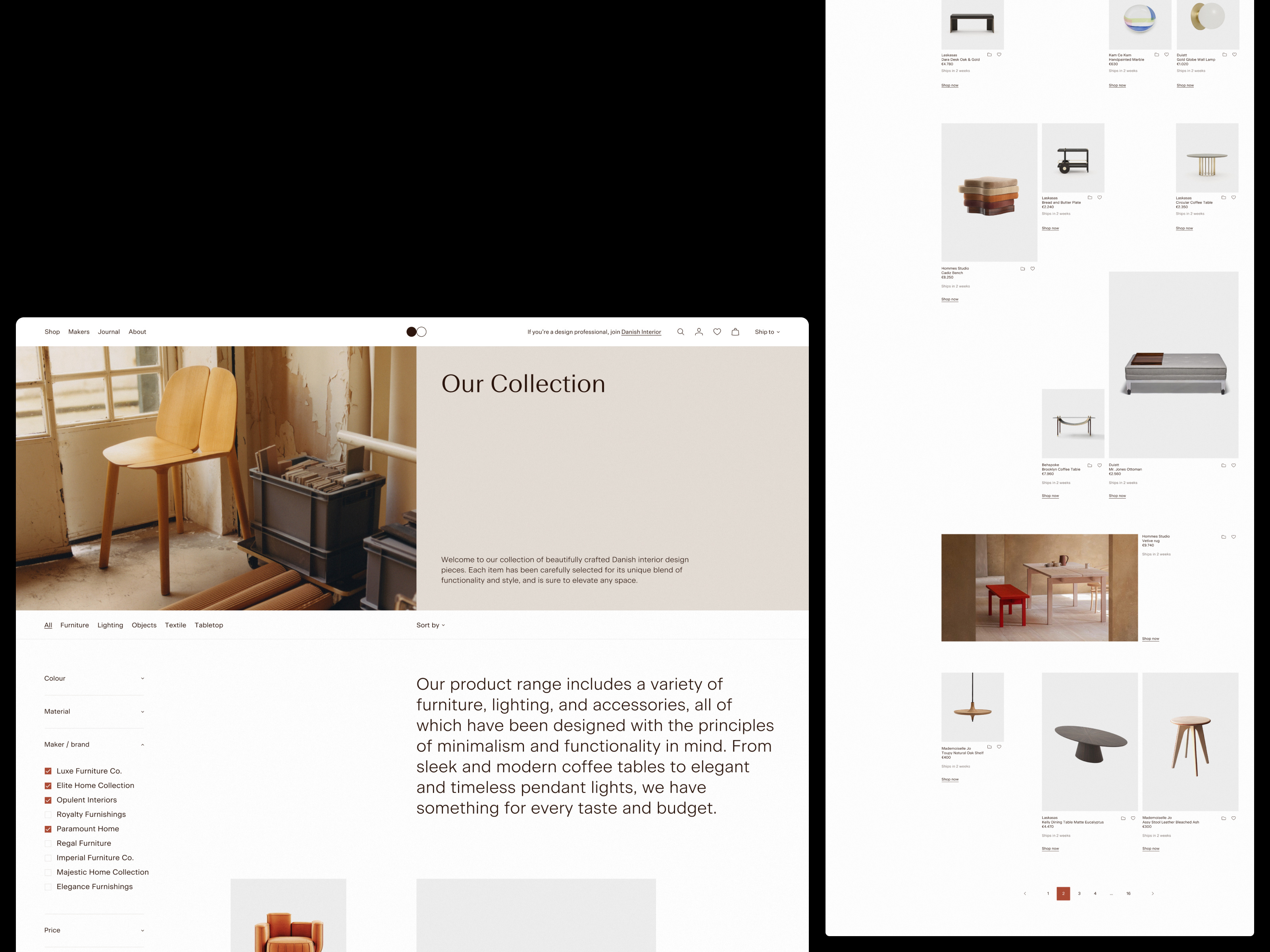 Example of Furniture Website - PLP