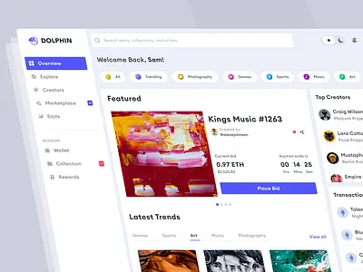 DOLPHIN - NFT dashboard (light mode) blockchain crypto cryptocurrency dashboard design nft ui web3